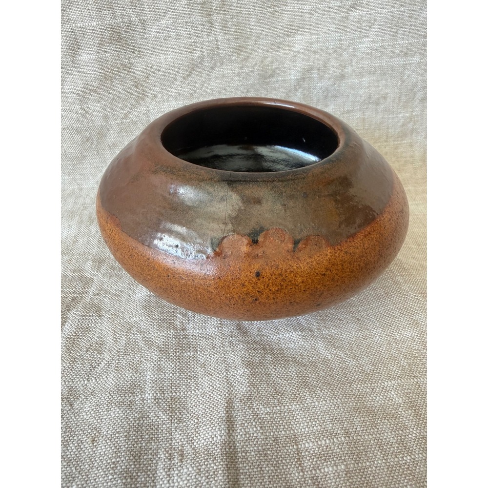Vintage Studio Pottery Vase, Small Handmade Brown Ceramic Bowl